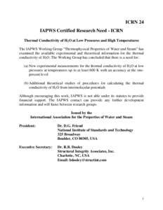 IAPWS Certified Research Need – ICRN