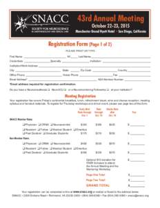 43rd Annual Meeting October 22-23, 2015 Manchester Grand Hyatt Hotel • San Diego, California  Registration Form (Page 1 of 2)