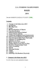 I.J.A. NUMBERS CHAMPIONSHIPS  RULES 2014 See also NUMBERS SCHEDULE OF EVENTS: [LINK]