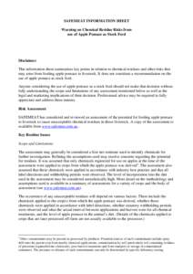 SAFEMEAT INFORMATION SHEET Warning on Chemical Residue Risks from use of Apple Pomace as Stock Feed Disclaimer This information sheet summarises key points in relation to chemical residues and other risks that