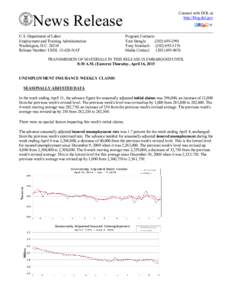 News Release U.S. Department of Labor Employment and Training Administration Washington, D.CRelease Number: USDLNAT