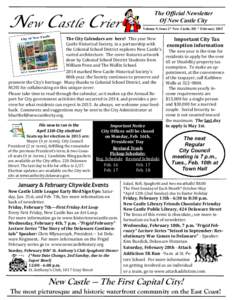 New Castle Crier  The Official Newsletter Of New Castle City Volume 9, Issue 2* New Castle, DE * February 2015