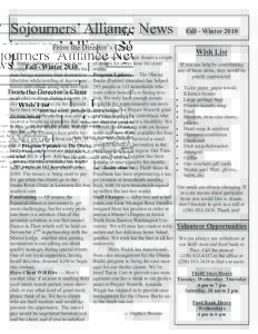 Sojourners’ Alliance News  I Fall - Winter 2010