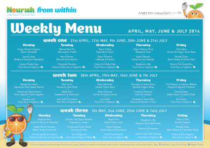 Meet Mr Nourish!  Weekly Menu week one  Monday