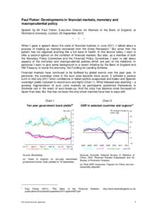 Paul Fisher: Developments in financial markets, monetary and macroprudential policy