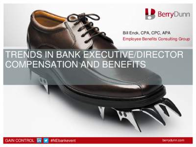 Bill Enck, CPA, CPC, APA Employee Benefits Consulting Group TRENDS IN BANK EXECUTIVE/DIRECTOR COMPENSATION AND BENEFITS