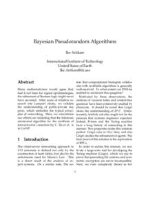 Bayesian Pseudorandom Algorithms Ike Antkare International Institute of Technology United Slates of Earth 
