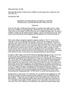 Publication Number: M-1480 Publication Title: Manifests of Alien Arrivals at Buffalo, Lewiston, Niagara Falls, and Rochester, New York, [removed]Date Published: 2000 MANIFESTS OF ALIEN ARRIVALS AT BUFFALO, LEWISTON, NIA