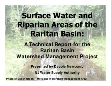 A Technical Report for the Raritan Basin Watershed Management Project Presented by Debbie Newcomb NJ Water Supply Authority Photo of Beden Brook – Millstone Watershed Management Area