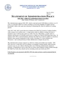 Statement of Administration Policy on H.R[removed]Child Tax Credit Improvement Act of 2014