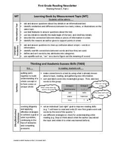 First Grade Reading Newsletter Marking Period 3, Part 1 MT  Learning Goals by Measurement Topic (MT)