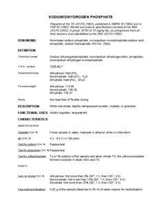 SODIUM DIHYDROGEN PHOSPHATE Prepared at the 7th JECFA (1963), published in NMRS[removed]and in FNP[removed]Metals and arsenic specifications revised at the 59th