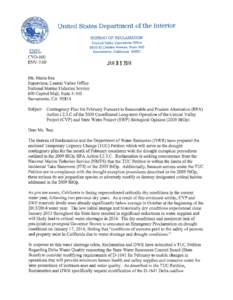 Reclamation ESA Section 7 Letter to NMFS Regarding Contingency Plan for February Pursuant to RPA Action I.2.3.C of the 2009 NMBS BO