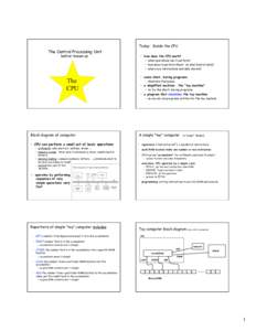 Today: Inside the CPU  The Central Processing Unit better known as  •  how does the CPU work?