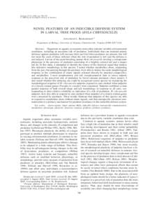 Ecology, 87(3), 2006, pp. 780–787 ! 2006 by the Ecological Society of America NOVEL FEATURES OF AN INDUCIBLE DEFENSE SYSTEM IN LARVAL TREE FROGS (HYLA CHRYSOSCELIS) JONATHAN L. RICHARDSON1,2