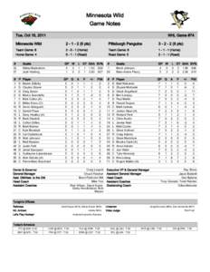 Minnesota Wild Game Notes Tue, Oct 18, 2011 NHL Game #74