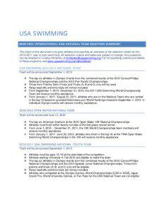 USA SWIMMING  2010‐2011 INTERNATIONAL AND NATIONAL TEAM SELECTION SUMMARY   