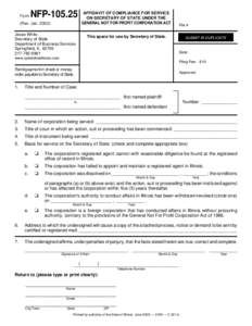 AFFIDAVIT OF COMPLIANCE FOR SERVICE ON SECRETARY OF STATE UNDER THE GENERAL NOT FOR PROFIT CORPORATION ACT