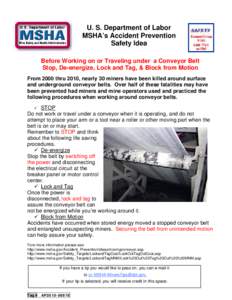 MSHA - Accident Prevention Safety Idea - Conveyor Belt Safety