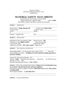 Keyano Aromatics 2392 Route 9 Mechanicville NY[removed]5310 MATERIAL SAFETY DATA SHEETS National Poison Control Center[removed]