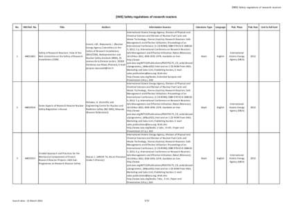 [INIS] Safety regulations of research reactors  [INIS] Safety regulations of research reactors No.  1