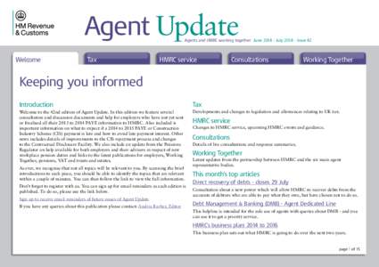 Agent Update  Agents and HMRC working together June[removed]July[removed]Issue 42 Welcome