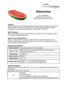 Watermelon Dr. Joe Masabni Department of Horticulture Texas AgriLife Extension Service  Varieties