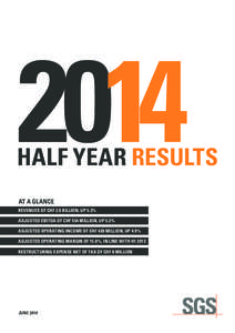 2014  HALF YEAR RESULTS AT A GLANCE REVENUES OF CHF 2.8 BILLION, UP 5.3% ADJUSTED EBITDA OF CHF 554 MILLION, UP 5.3%