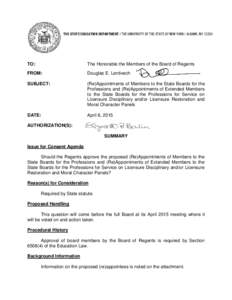 THE STATE EDUCATION DEPARTMENT / THE UNIVERSITY OF THE STATE OF NEW YORK / ALBANY, NYTO: The Honorable the Members of the Board of Regents