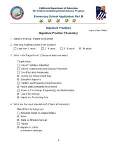 California Department of Education 2014 California Distinguished Schools Program Elementary School Application: Part B  Signature Practices