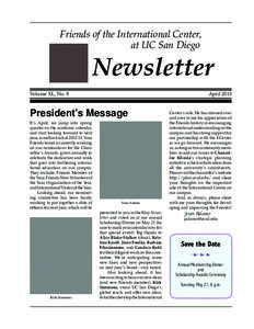 Friends of the International Center, at UC San Diego Newsletter  Volume XL, No. 8