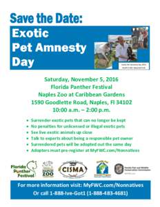 Save the Date:  Exotic Pet Amnesty Day 2014 North Collier Regional Park  Saturday, November 5, 2016