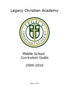 Legacy Christian Academy - Junior High School Curriculum Guide