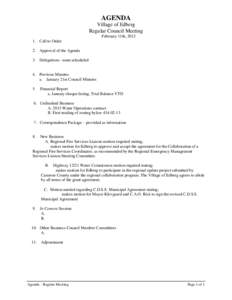 AGENDA Village of Edberg Regular Council Meeting February 11th, [removed]Call to Order 2. Approval of the Agenda