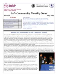 Department of Public Health Sciences Division of Social Medicine Issue 34  Safe Community Monthly News