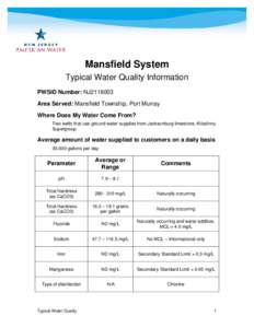 Mansfield System Typical Water Quality Information PWSID Number: NJ2116003 Area Served: Mansfield Township, Port Murray Where Does My Water Come From? Two wells that use ground water supplies from Jacksonburg limestone, 