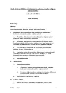 Study of the prohibition of incitement to national, racial or religious hatred in Africa (Author: Doudou Diène) Table of contents