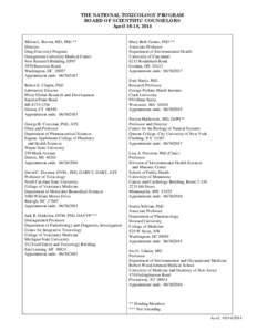 THE NATIONAL TOXICOLOGY PROGRAM BOARD OF SCIENTIFIC COUNSELORS April 16-18, 2014 Milton L. Brown, MD, PhD ** Director Drug Discovery Program