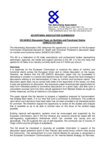 The Advertising Association Abford House, 15 Wilton Road, London SW1V 1NJ Telephone: +[removed]2771 Fax: +[removed]0376 e-mail: [removed] web: http://www.adassoc.org.uk  ADVERTISING ASSOCIATION SUBMIS