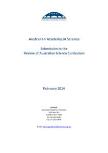 Australian Academy of Science Submission to the Review of Australian Science Curriculum February 2014