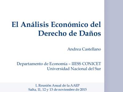 El Análisis Económico del Derecho de Daños Andrea Castellano Departamento de Economía – IIESS CONICET Universidad Nacional del Sur