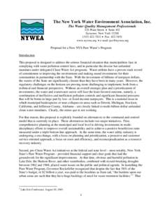 The New York Water Environment Association, Inc. The Water Quality Management Professionals 525 Plum Street  Suite 102 Syracuse, New York7811  Fax: www.nywea.org  e-mail: 