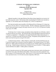 SUMMARY OF HYDROLOGIC CONDITIONS IN THE UPPER DELAWARE RIVER BASIN September 2006 Prepared by the Office of the Delaware River Master