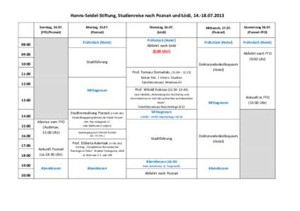 Hanns-Seidel-Stiftung, Studienreise nach Poznań und Łódź, [removed]Sonntag, [removed]FFO/Poznań) Montag, [removed]Poznań)