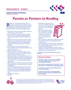 #2 Leaders in Early Learning Parents as Partners in Reading  R