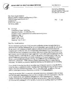 DEPARTMENT OF HEALTH & HUMAN SERVICES  Public Health Service Food and Drug Administration[removed]Newv Hampshire Avenue Document Control Room -W066-G609