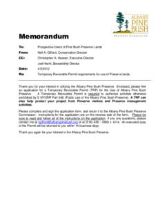 Memorandum To: Prospective Users of Pine Bush Preserve Lands  From: