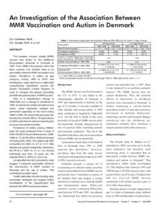 An Investigation of the Association Between MMR Vaccination and Autism in Denmark G.S. Goldman, Ph.D. F.E. Yazbak, M.D., F.A.A.P. ABSTRACT The measles, mumps, rubella (MMR)