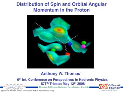 Distribution of Spin and Orbital Angular Momentum in the Proton Anthony W. Thomas 6th Int. Conference on Perspectives in Hadronic Physics ICTP Trieste: May 12th 2008