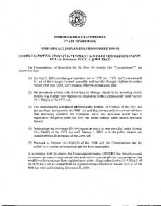 COMMISSIONER OF SECURITIES  STATE OF GEORGIA UNIFORM ACT IMPLEMENTATION ORDER[removed]